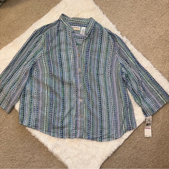 Alfred Dunner NWT button down striped shirt green blue 22w plus size - Picture 10 of 11